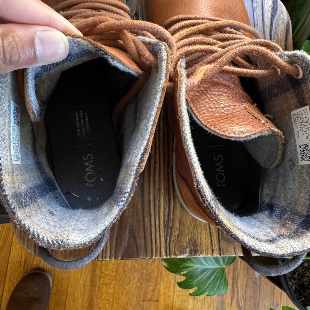 TOMS Ashland Mens Tan Pebble Grain Leather Flannel Lined Lace Up Boots‎ 11 - Picture 9 of 9